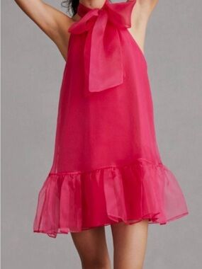 Anthropologie Maeve Sheer Bow Halter Mini Dress - Pink/Rose